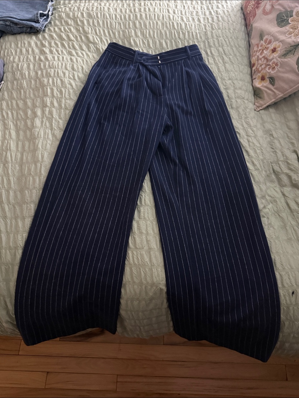 Abercrombie & Fitch Navy Pinstripe Trousers - Picture 2 of 2